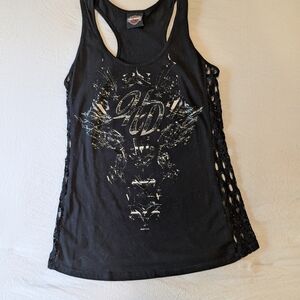 Harley-Davidson Black Sleeveless Cut Out Tank Top